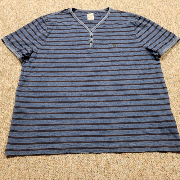 Brooks Brother Shirt Mens 2XL Blue Striped Henley V Neck Pullover Short Sleeve - Picture 3 of 14